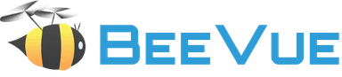 BeeVue logo, featuring a bee with drone propellers for wings